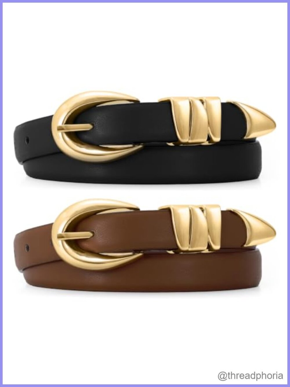 2 Pack Women Skinny PU Leather Belts Shiny Gold Buckle Jeans Pants Dresses